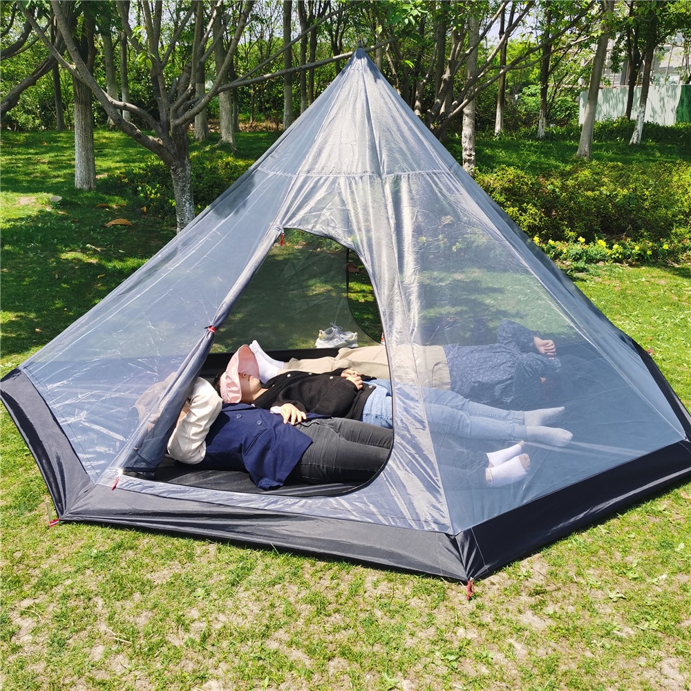 Cheap Goat Tents Winter Ultralight Outdoor Camping Teepee 210T Plaid Pyramid Tent with Snow Skirt Large Rodless Tent Backpacking Hiking Tents Tents 
